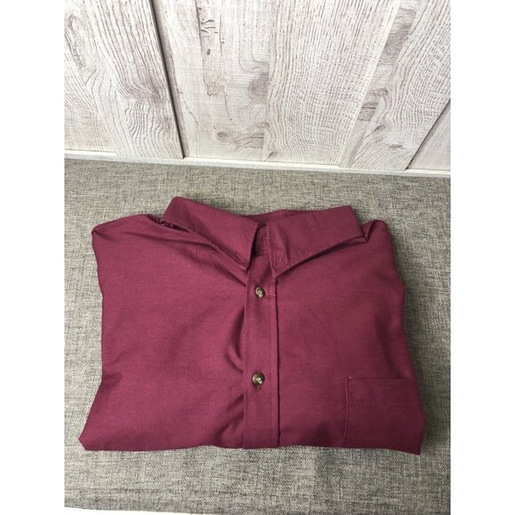 Red Kap Men Size XXL Burgundy Long Sleeves Button Down Shirt w/ Pocket - Picture 3 of 5